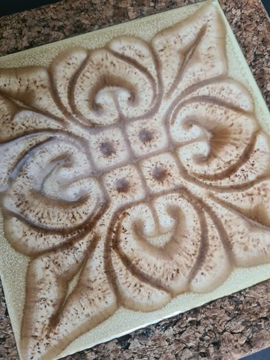 Vintage, 70s, Ceramic Tile Cork Trivet, Hot Pot Stand,  Decorative Floral Design
