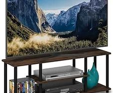 TURN-N-TUBE TV Stand, 3-Tier Entertainment Center with Open Shelves, TV Console for TV up to 50 Inch, for Living Room, Bedroom, Columbia Walnut