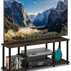 TURN-N-TUBE TV Stand, 3-Tier Entertainment Center with Open Shelves, TV Console for TV up to 50 Inch, for Living Room, Bedroom, Columbia Walnut
