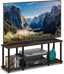 TURN-N-TUBE TV Stand, 3-Tier Entertainment Center with Open Shelves, TV Console for TV up to 50 Inch, for Living Room, Bedroom, Columbia Walnut