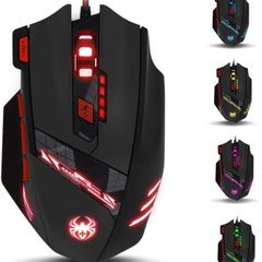 T90 Gaming Mouse 9200 DPI, 8 Buttons Multi-Modes LED lights USB Gaming Mice, Weight Tuning for Laptop, Desktop, PC, Macbook