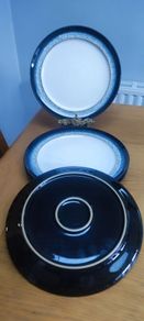 Denby Halo Wide Rimmed Dinner Plate Set of 4 Wide Rim Dinner Plates.