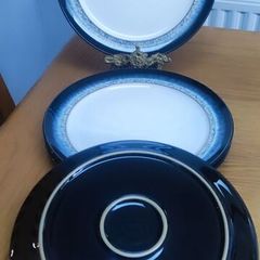 Denby Halo Wide Rimmed Dinner Plate Set of 4 Wide Rim Dinner Plates.