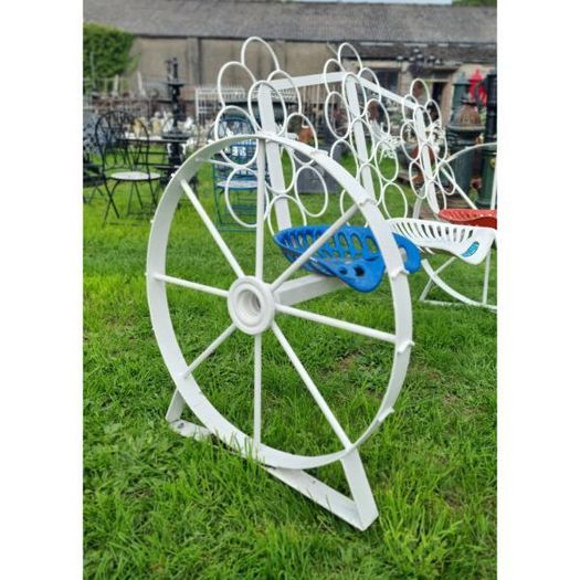 Cart Wheel Bench With Tractor Seats White KAS1354