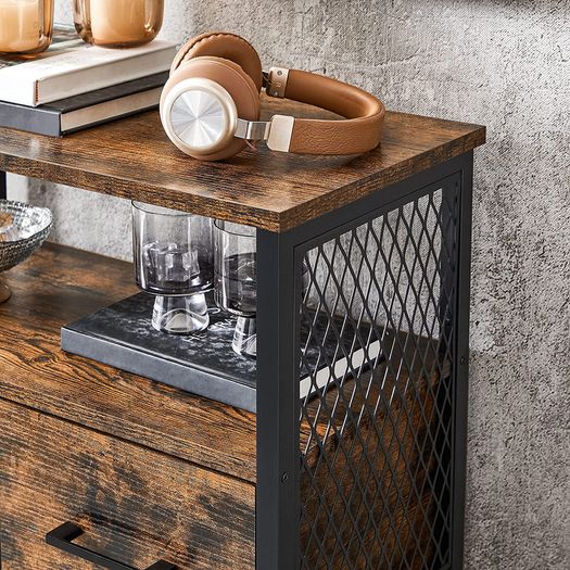 _Bathroom cabinet, sideboard, storage cabinet, adjustable shelf, steel frame, for living room, kitchen, industrial style, vintage brown-black