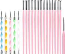 Nail Art Brushes Set, 15pcs Acrylic Nail Brush Painting Pen and 5pcs Nail Dotting Tools, Nail Pen Designer Nail Art Painting Kit for Diy & Professional Use