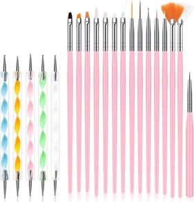 Nail Art Brushes Set, 15pcs Acrylic Nail Brush Painting Pen and 5pcs Nail Dotting Tools, Nail Pen Designer Nail Art Painting Kit for Diy & Professional Use