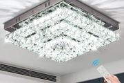 Ceiling Light Crystal Chandeliers Crystal LED Ceiling Light 11.8" Square Flush Mount Modern Chandelier Ceiling Lights Fixtures for Bedroom Dining Room Hallway Dimmable by Remote Control