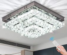 Ceiling Light Crystal Chandeliers Crystal LED Ceiling Light 11.8" Square Flush Mount Modern Chandelier Ceiling Lights Fixtures for Bedroom Dining Room Hallway Dimmable by Remote Control