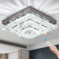 Ceiling Light Crystal Chandeliers Crystal LED Ceiling Light 11.8" Square Flush Mount Modern Chandelier Ceiling Lights Fixtures for Bedroom Dining Room Hallway Dimmable by Remote Control