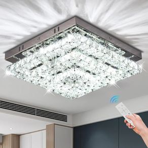 Ceiling Light Crystal Chandeliers Crystal LED Ceiling Light 11.8" Square Flush Mount Modern Chandelier Ceiling Lights Fixtures for Bedroom Dining Room Hallway Dimmable by Remote Control