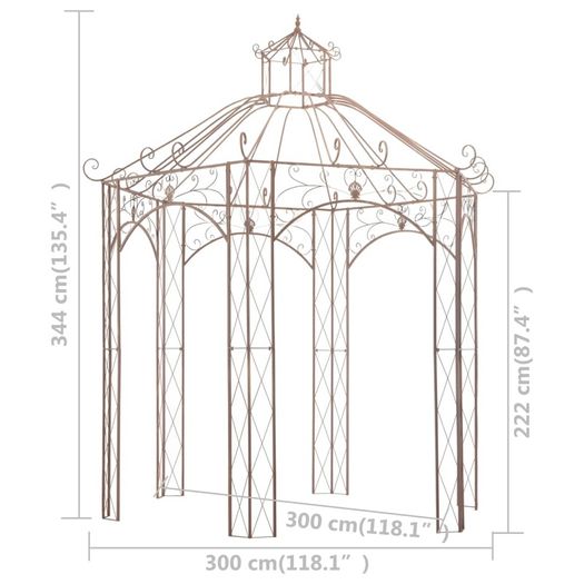 Garden Pavilion Antique Brown 3 m Iron
