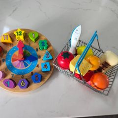 Wooden Clock & Shopping