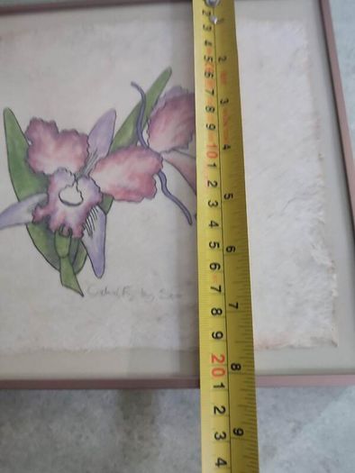lovely framed water coulure still life of flower signed.