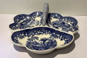 Vintage Mason's Vista Blue Transferware 3-section Dish