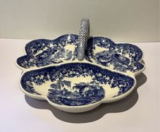 Vintage Mason's Vista Blue Transferware 3-section Dish