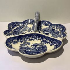 Vintage Mason's Vista Blue Transferware 3-section Dish