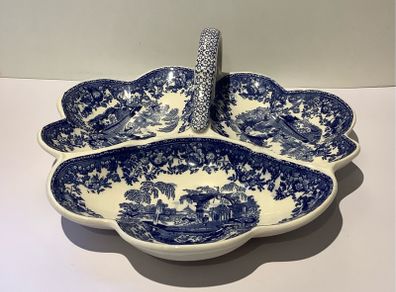 Vintage Mason's Vista Blue Transferware 3-section Dish