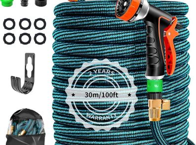 Flexible Garden Hose 30 m / 100 ft Expandable Water Hose Flex Hose with 10 Spray Patterns, 3/4 & 1/2 Adapter, A Flexible Hose for Garden, Car, for Washing and Watering