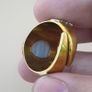 Vintage Sulemani Natural Eye Agate Bead Ring Brass & Silver Inlay Design Image 6