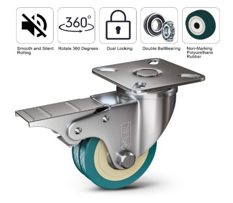 Castor Wheels with Brake Heavy Duty Swivel Wheels for Furniture 50mm + Screws 200KG