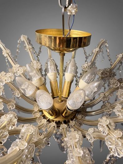 Elegant Marie Theresa Semi Flush Brass & Crystal 8 Light Chandelier