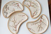 Antique Wedgwood Kidney shape plates with different blossom branches 4 pcs