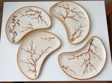 Antique Wedgwood Kidney shape plates with different blossom branches 4 pcs