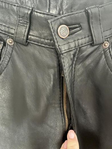 Unsigned black leather trousers jeans style Sz 8UK  W28 L 32