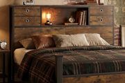 Double Bed Headboard with Storage, Freestanding Headboard with 4 Fabric Drawers &amp; Shelves, Adjustable Bed Frame Connectors, Bedroom Storage Headboard