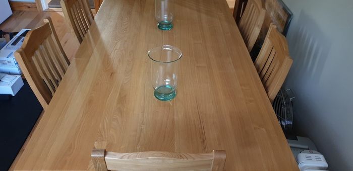 Solid Oak Dining Room Table & Chairs