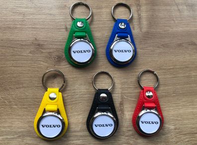 Synthetic leather Volvo key ring with shopping trolley token/coin