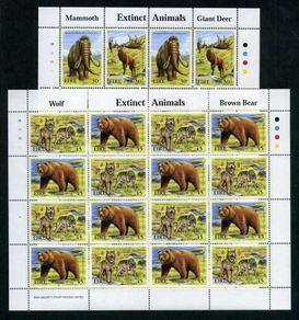 1999 Ireland Extinct Animals (30p Mammonth & Giant Deer & 45p Wolves & Bear) Stamp Sheetlet Plate 1B1B1B1B Mint Never Hinged