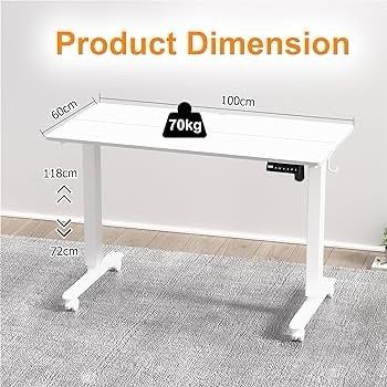 NEW SALE | Height Adjustable Electric Standing Desk - 100x60 cm Stand Up Table Desk Thick Splice Board, Smart Control Panel 3 Memory Heights, Anti-Collision System, Sit Stand Desk for Home Office