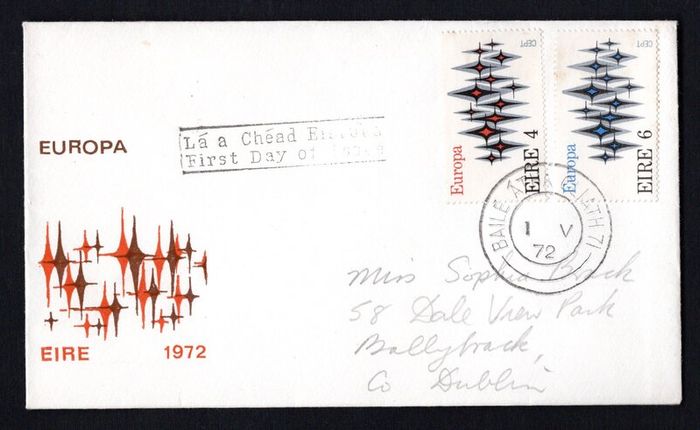 1972 Ireland Europa Commemorative Stamp Illustrated Addressed First Day Cover (FDC)
