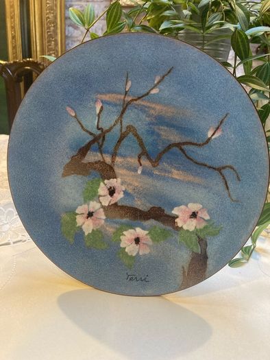 Terri Bovano enamel plate singed