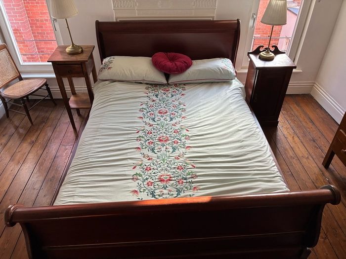 Traditional Wooden Double Bed + Bedside Tables