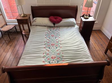 Traditional Wooden Double Bed + Bedside Tables