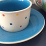 A Large Whittard of Chelsea  Tankard Mug " A Short Back and Sides - A Quick Trim" and a blue polka dot tea cup and matching saucer Image 4