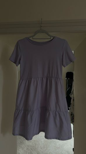 Lilac Purple Tiered Smock T-Shirt Dress - Casual Mini Dress