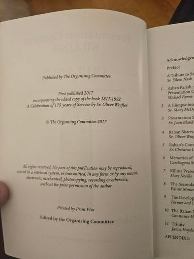 Killina Co Offaly Presentation Convent Killina. 1817-2017. A Celebration Of 200 Years Of Service . Paperback In Good Condition.  See Photos For Same.