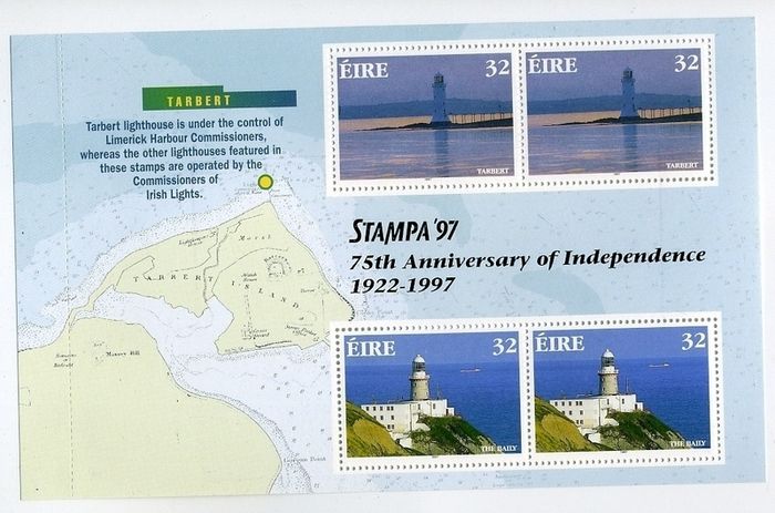 1997 Ireland Stampa Member Souvenir Lighthouse (Tarbert) Commemorative Stamp Booklet Pane Overprinted for Stampa Mint Never Hinged (MNH)