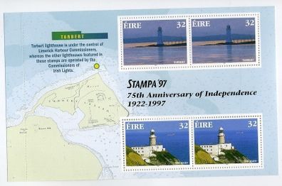 1997 Ireland Stampa Member Souvenir Lighthouse (Tarbert) Commemorative Stamp Booklet Pane Overprinted for Stampa Mint Never Hinged (MNH)