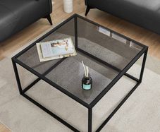 FREE EXPRESS SHIPPING Glass Coffee Table, Small Modern Coffee Table Square Simple Center Tables for Living Room 26.7 x 26.7 x 15.7 Inches
