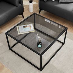 FREE EXPRESS SHIPPING Glass Coffee Table, Small Modern Coffee Table Square Simple Center Tables for Living Room 26.7 x 26.7 x 15.7 Inches