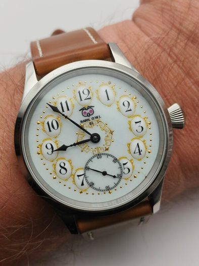 BARN OWL No. 01  Unique Mechanical Watch  Antique Enamel Dial with Real Gold Detailing