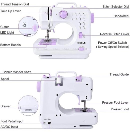 Sewing Machine for beginners with Instructional DVD, 5 Languages Manual, 53 PCS Accessories, 12 Build-in Stitches, 2 Speeds Double Thread (FREE POSTAGE)