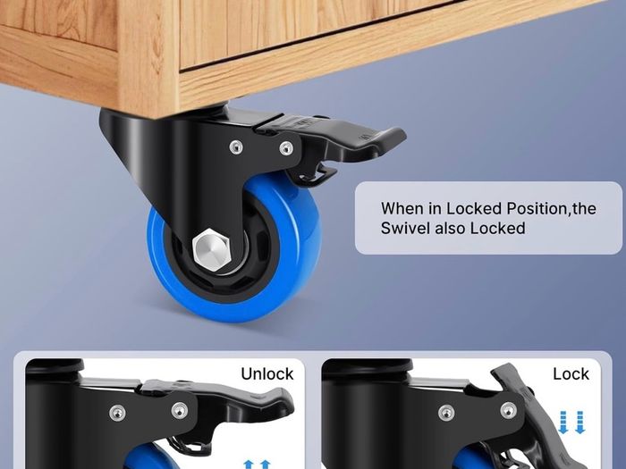75 mm Castor Wheel, M8 x 1.25 x 25 mm (Shaft Diameter 7.5 mm, Shaft Length 25 mm), Load Capacity 1100LB, Blue Polyurethane Caster Wheel for Furniture, Barbecues, Trolley, Transport,Set of 4