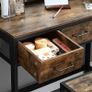 Dressing Table, Makeup Desk with 1 Stool, Tri-Fold Mirror and 3 Drawers, Steel Frame, Industrial Design, Vintage Brown/Black Image 4