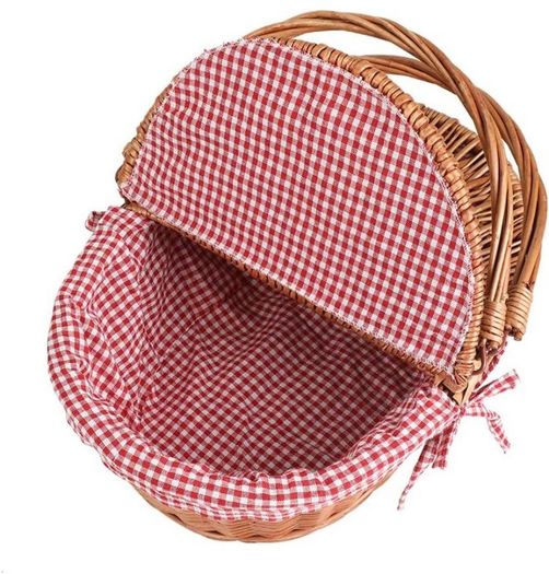 Oval Country Style Wicker Picnic Basket with Folding Handles & Liners for Picnics, Parties and BBQs - 40cm L x 30cm W x 20cm H (FREE POSTAGE)
